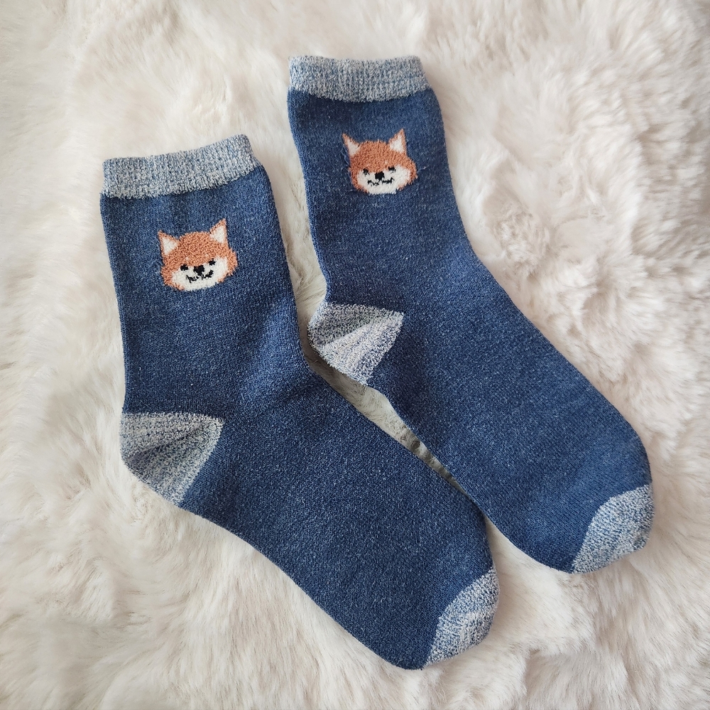 Blue socks with Shiba Inu dog